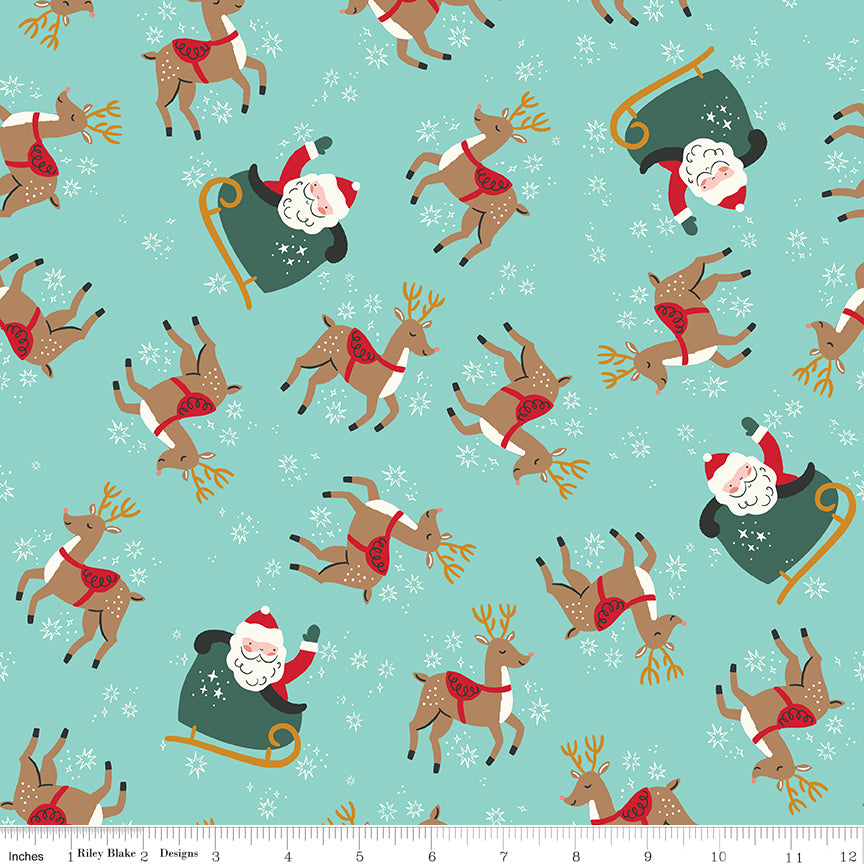 The North Pole Reindeer Toss Aqua by My Mind's Eye - FLANNEL