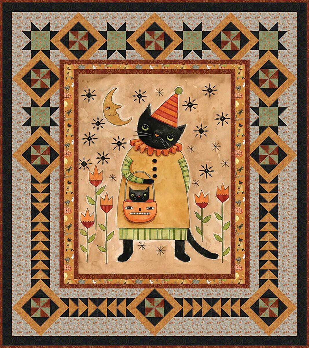 Spooky Kitty Panel Quilt Kit Featuring Spooky by Teresa Kogut