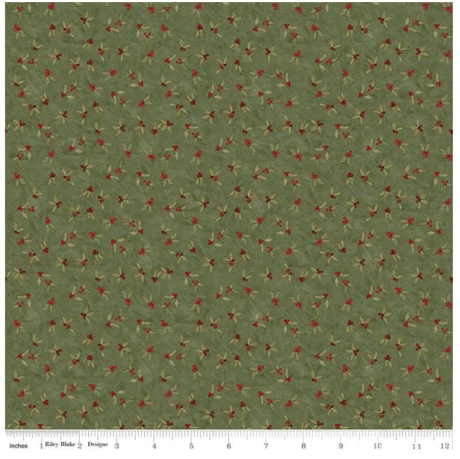 Naughty or Nice Holly Berries Green by Teresa Kogut for Riley Blake Designs