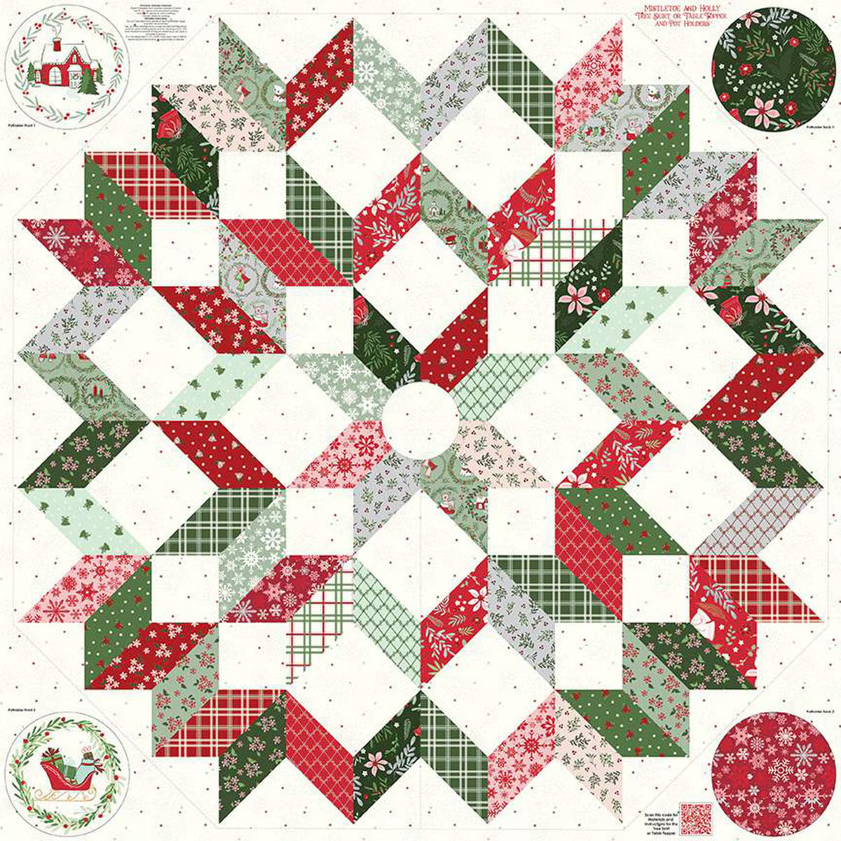 Mistletoe and Holly Tree Skirt and Pot Holders by Beverly McCullough