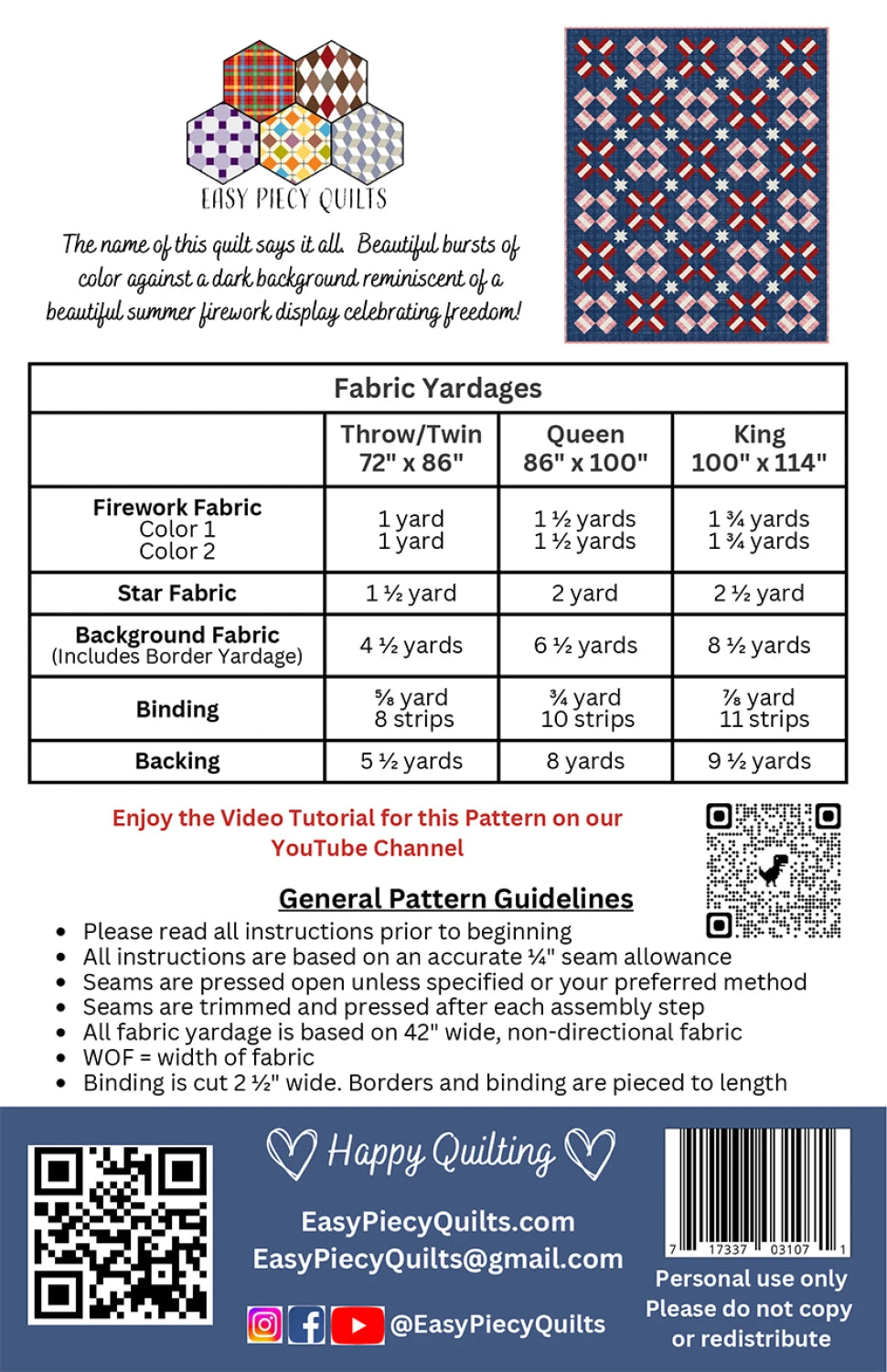 4th of July Night Sky Quilt Kit by Easy Peasy Quilts featuring Lori Holt fabrics