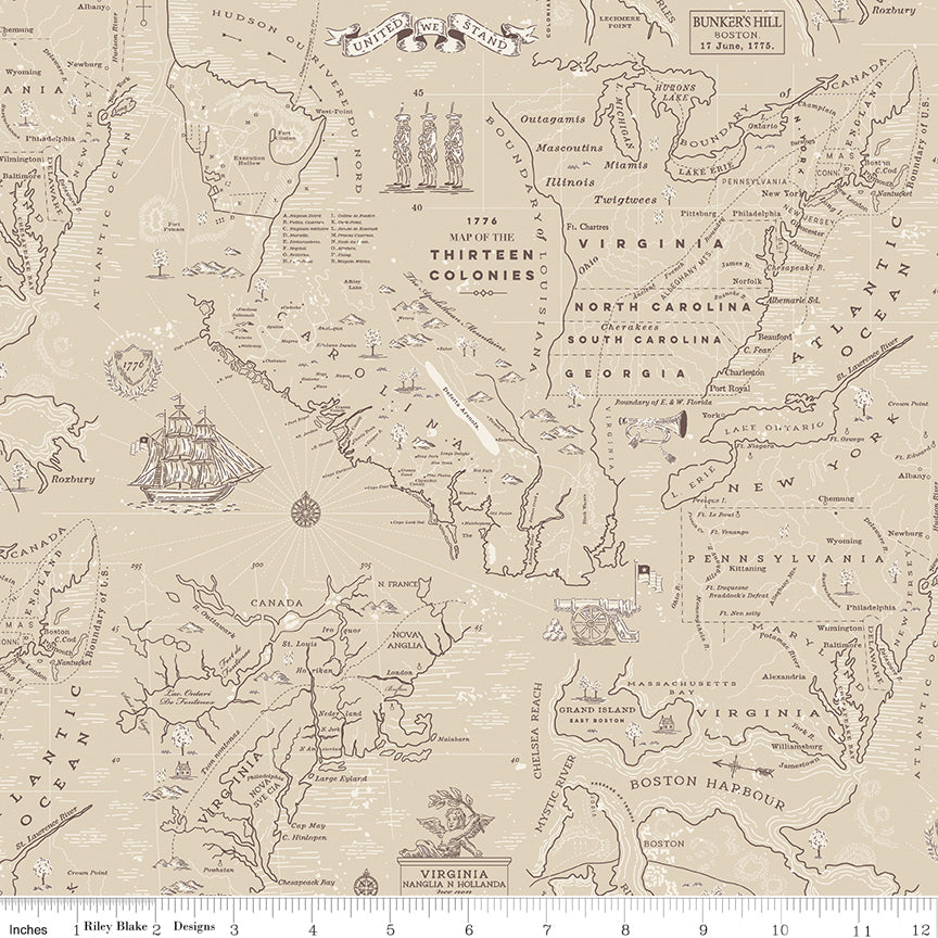 Independence Colonial Map Beige by Riley Blake Designs