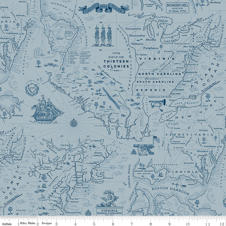 Independence Colonial Map Blue by Riley Blake Designs