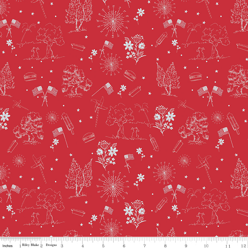 Firework Fields Independence Toile Red by Gracey Larson