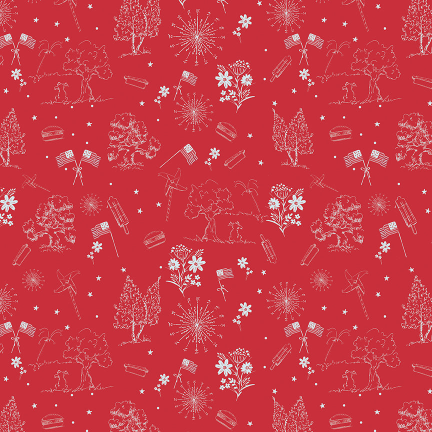 Firework Fields Independence Toile Red by Gracey Larson