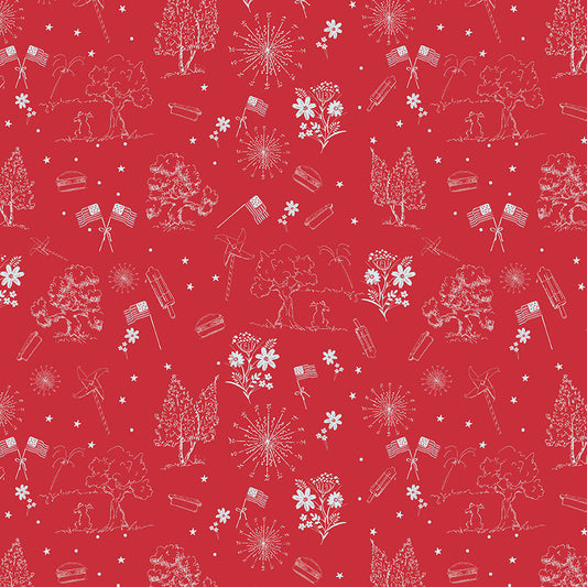Firework Fields Independence Toile Red by Gracey Larson