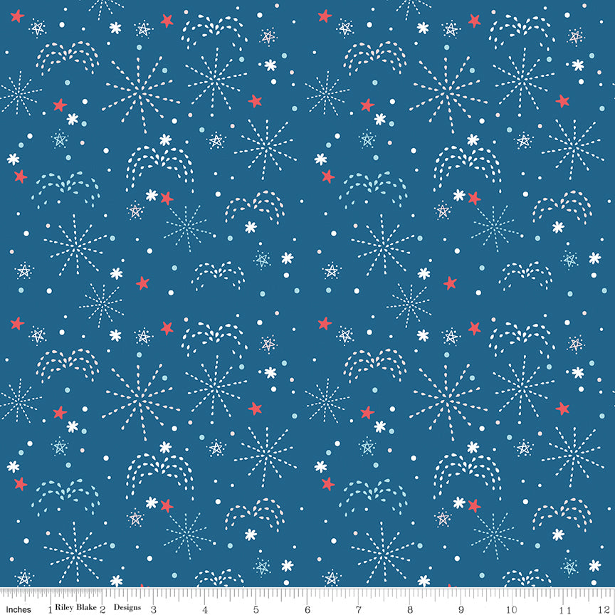 Firework Fields Fireworks Coastal Blue by Gracey Larson
