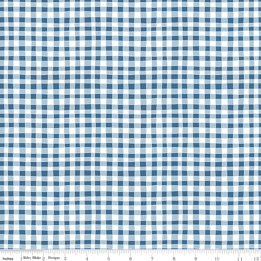 Firework Fields Gingham Blue by Gracey Larson