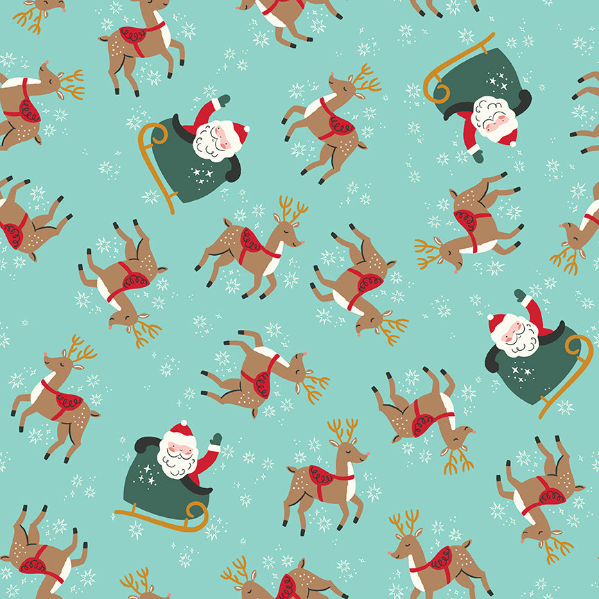 The North Pole Reindeer Toss Aqua by My Mind's Eye - FLANNEL