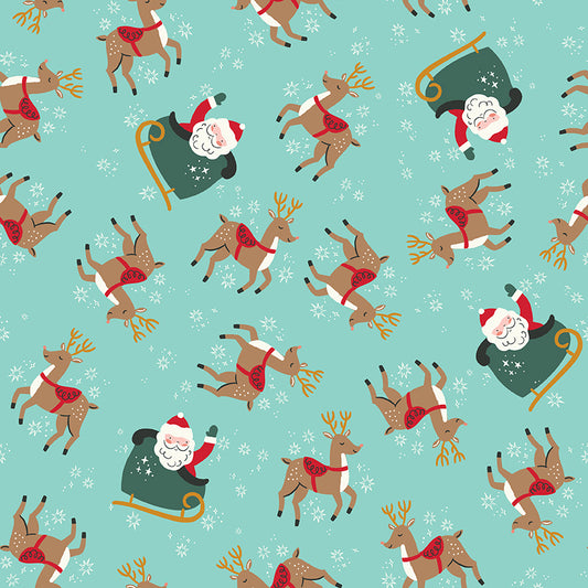 The North Pole Reindeer Toss Aqua by My Mind's Eye - FLANNEL