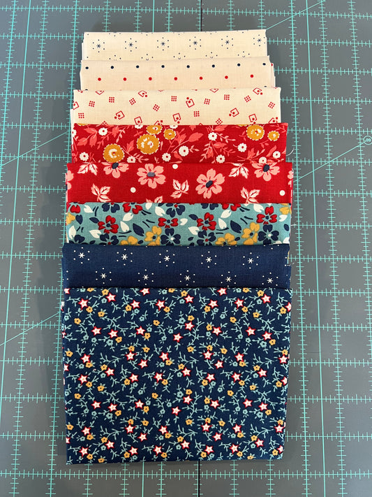 Red, White and Blue Fat Quarter Bundle - Featuring Americana by Lori Holt - 8 pcs