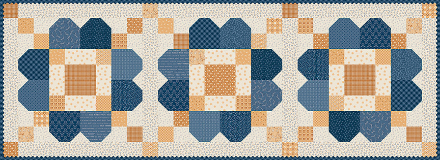 Daisy Chain Runner kit featuring Denim and Daisy fabrics by Lori Holt