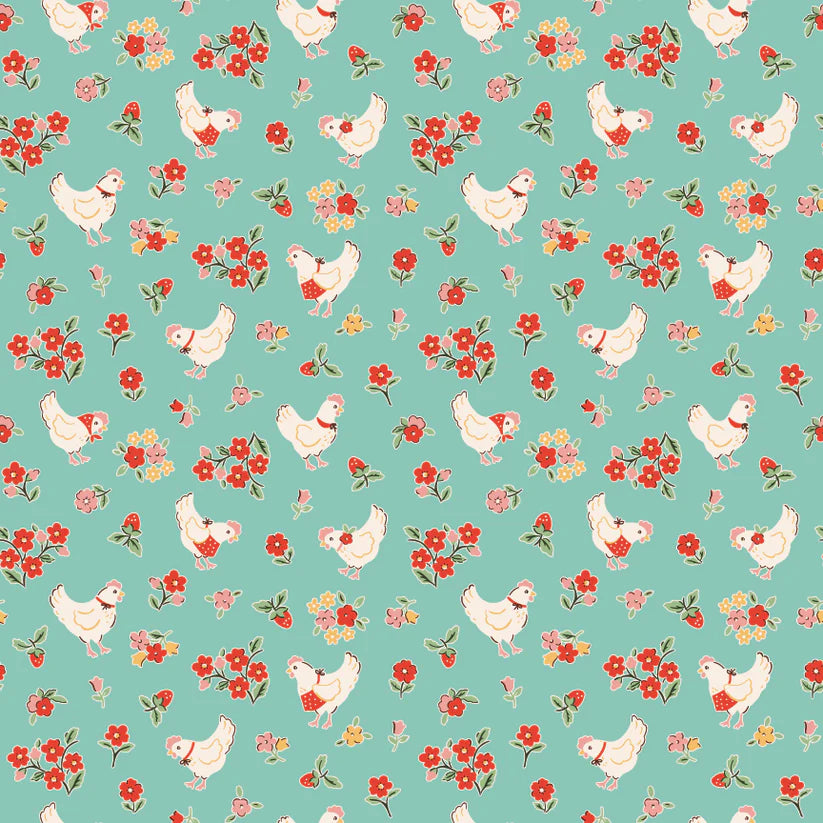 Spring Chicken Teal from Farmhouse Fancy by Elea Lutz for Poppie Cotton