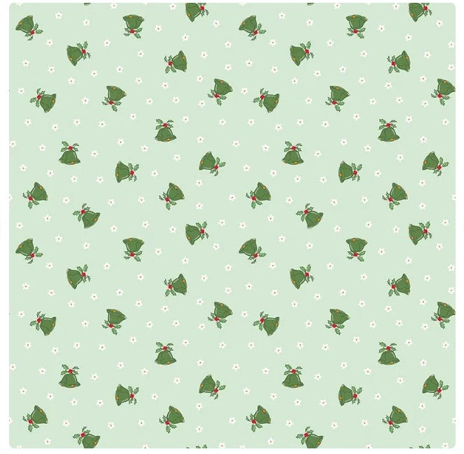 Mistletoe & Holly Scattered Bells in Mint by Beverly McCullough