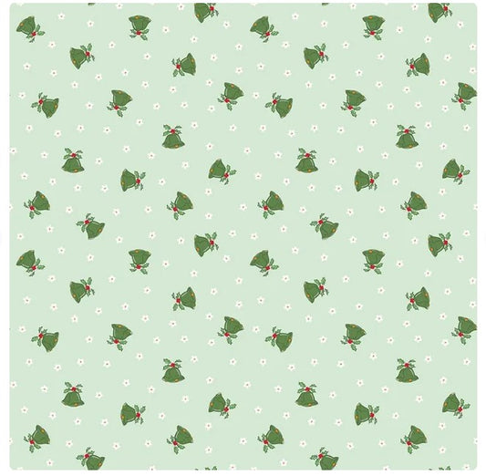 Mistletoe & Holly Scattered Bells in Mint by Beverly McCullough