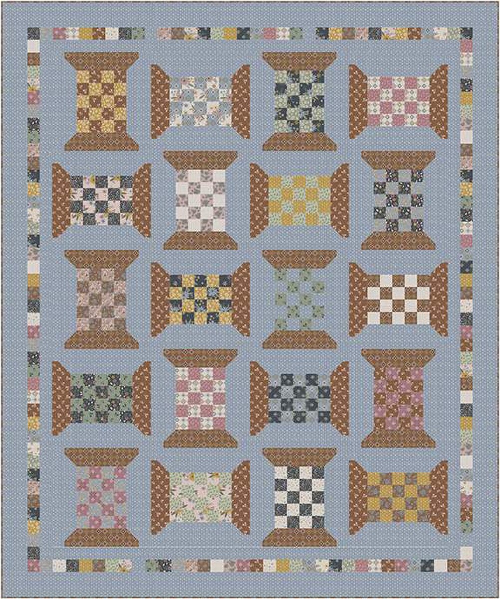 Checkered Spools Quilt Kit featuring Honey Locust by Amber Johnson