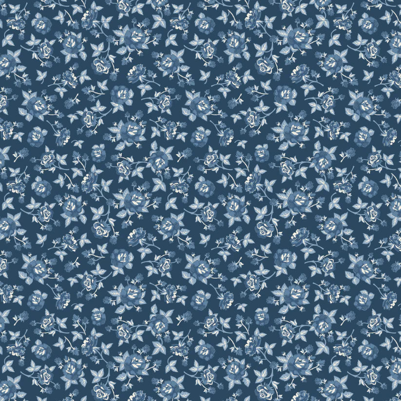Lakeland Blues Elegant Rose Dark by Samantha Walker for Poppie Cotton