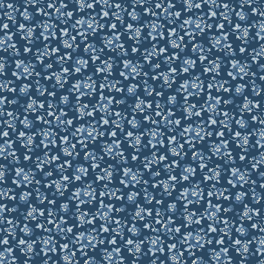 Lakeland Blues Elegant Rose Dark by Samantha Walker for Poppie Cotton