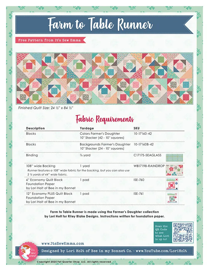 Farm to Table Runner Kit by Lori Holt featuring Farmer's Daughter Fabric