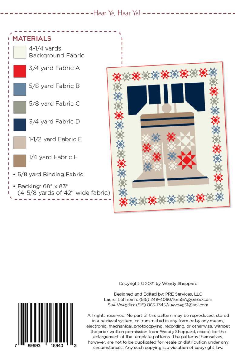 Hear Ye, Hear, Ye! Quilt Pattern by Wendy Sheppard