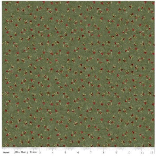 Naughty or Nice Holly Berries Green by Teresa Kogut for Riley Blake Designs