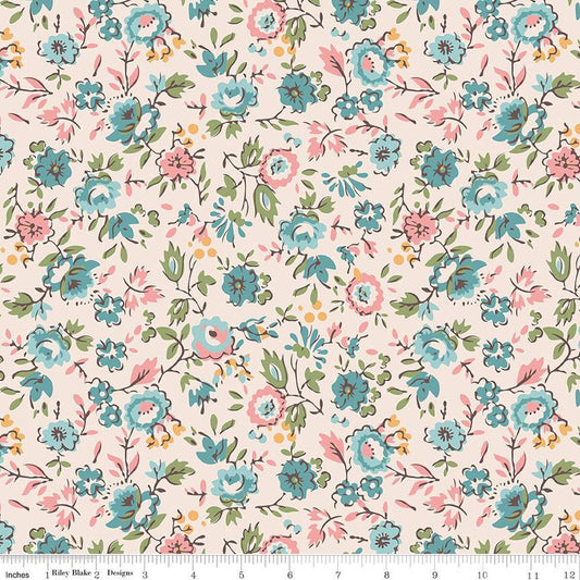 Piece & Plenty Floral Latte Wide Back - 108" - by Lori Holt